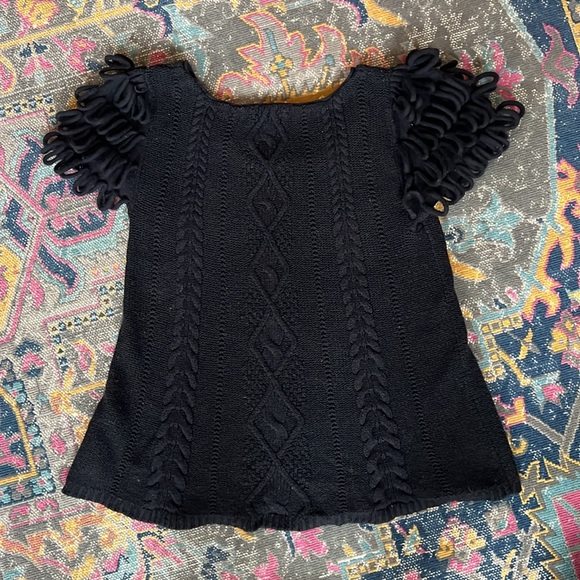 NAVY BLUE Anthropologie HWR Monogram Looped Epaulet Ecru Cable Knit Sweater Med - Picture 9 of 9